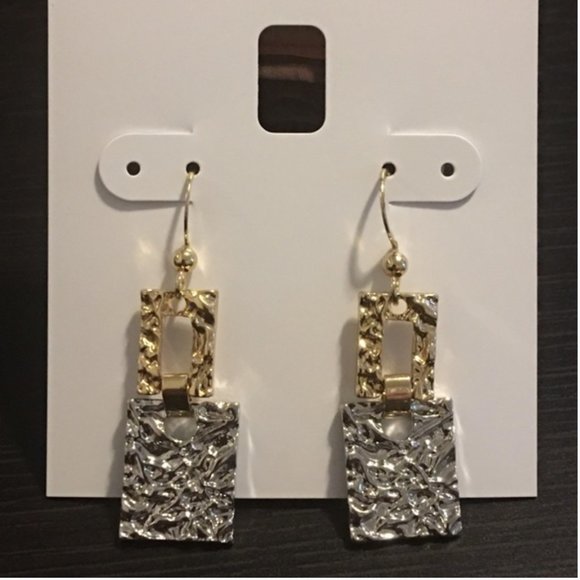 Charter Club ~ Gold & Silver Tone Square Earrings - Picture 3 of 5